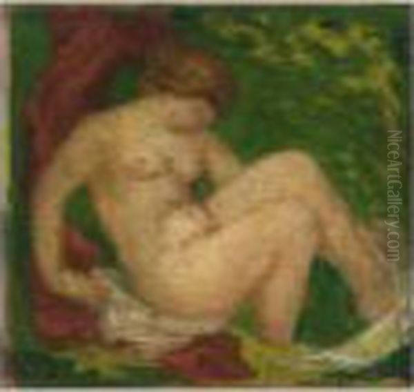 Baigneuse Dans Un Paysage A La Draperie Rouge Oil Painting by Aristide Maillol