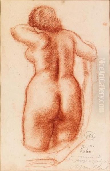 Standing Nude Seen From Behind (recto); Nude Study (verso) Oil Painting by Aristide Maillol