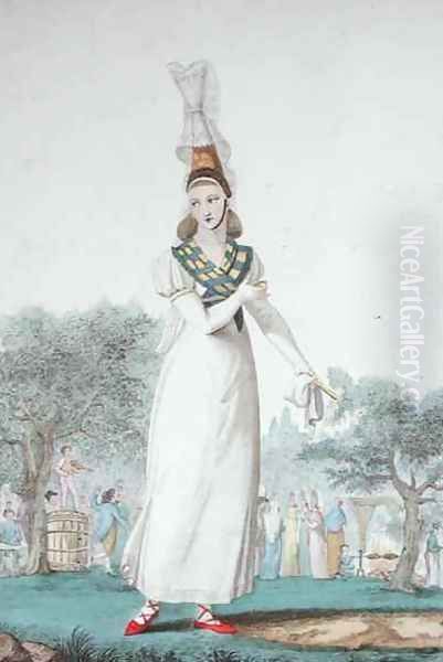 A Cauchoise in the traditional costume for feast days, engraved by Gatine c.1830 Oil Painting by Pecheux, Benoit