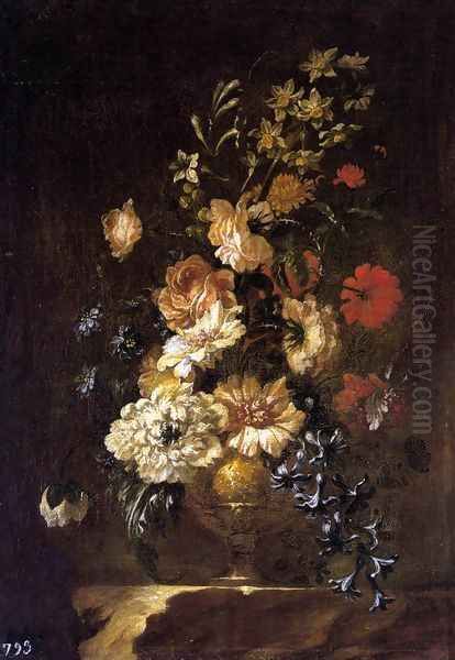 Vase of Flowers c. 1690 Oil Painting by Francisco Perez Sierra