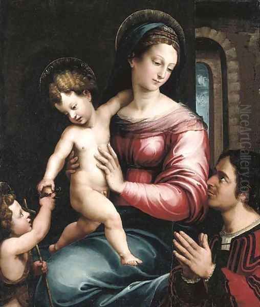 The Virgin and Child with the Infant Saint John the Baptist and a donor by Luca Penni