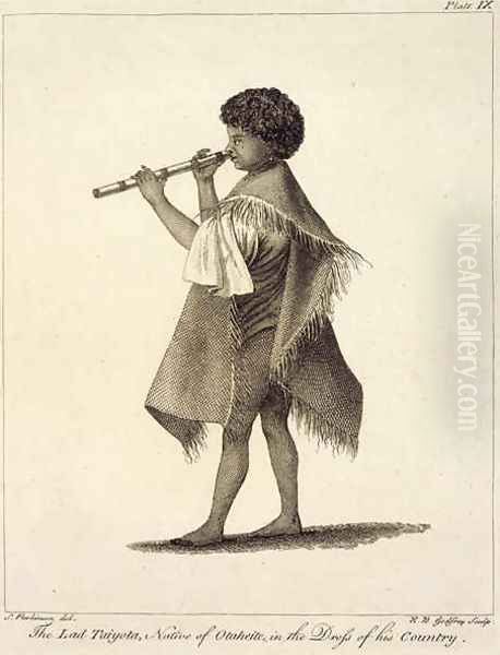 The Lad Taiyota, Native of Otaheite, in the Dress of his Country, engraved by R.B. Godfrey, plate 9 from Journal of a Voyage to the South Seas, pub. 1823 Oil Painting by Sydney Parkinson