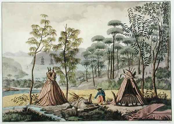 Burial Customs, New Holland, plate 63 from Le Costume Ancien et Moderne, by Jules Ferrario, published c.1820s-30s Oil Painting by Sydney Parkinson