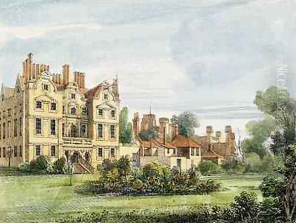 North Front, Old Palace, from the Queens Garden, plate 5 from Kew Gardens A Series of Twenty-Four Drawings on Stone, engraved by Charles Hullmandel 1789-1850 published 1820 Oil Painting by Papendiek, George Ernest