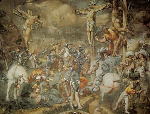 Crucifixion (Crocifissione) Oil Painting by Pordenone (Giovanni Antonio de'Sacchis)