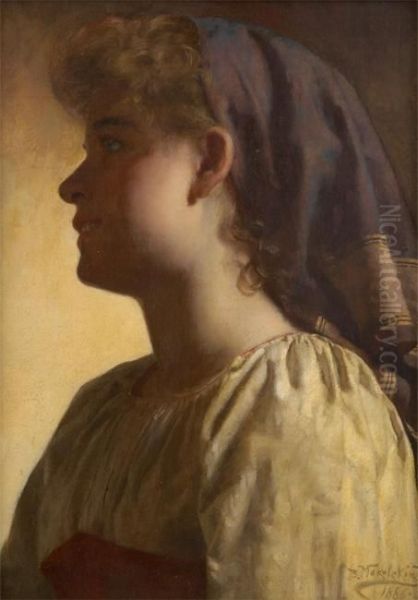 Jeune Paysanne De Profil Oil Painting by Konstantin Egorovich Egorovich Makovsky