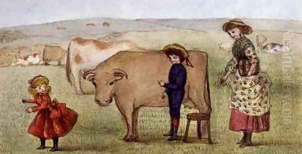 Milking Time, Addiscombe, 1883 Oil Painting by Rosa Petherick