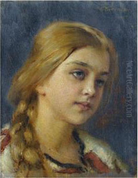 Portrait Of A Girl Oil Painting by Konstantin Egorovich Egorovich Makovsky