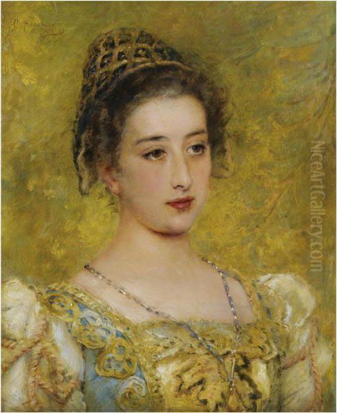 Portrait Of A Young Beauty Oil Painting by Konstantin Egorovich Egorovich Makovsky