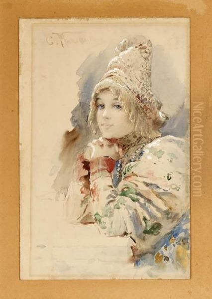 Portrait Of A Woman Oil Painting by Konstantin Egorovich Egorovich Makovsky