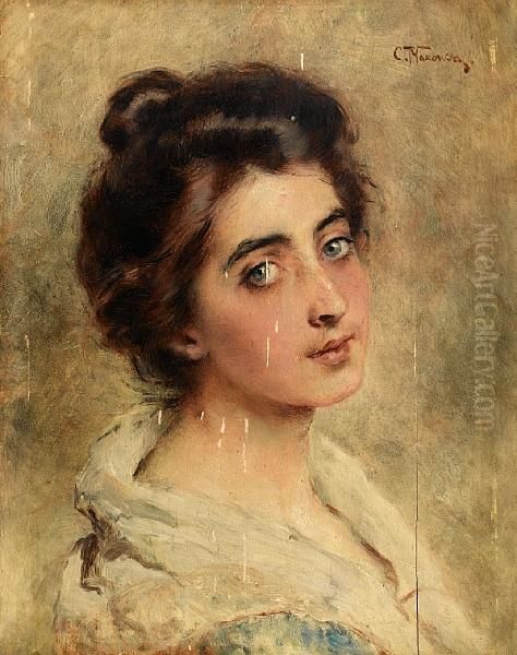 Portrait Of A Lady Oil Painting by Konstantin Egorovich Egorovich Makovsky