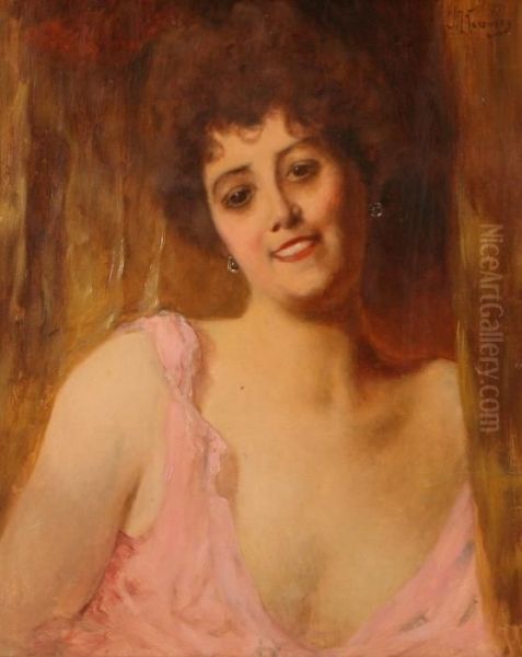 Portrait Of A Smiling Woman Oil Painting by Konstantin Egorovich Egorovich Makovsky