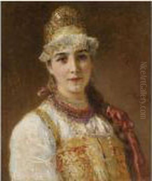 The Young Boyarina Oil Painting by Konstantin Egorovich Egorovich Makovsky