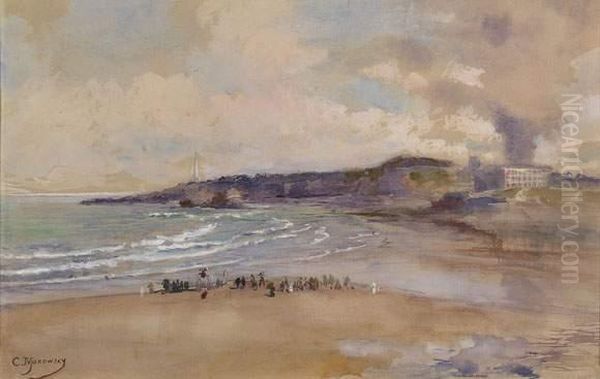 Biarritz Oil Painting by Konstantin Egorovich Egorovich Makovsky