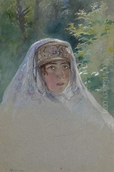 Female Portrait Oil Painting by Konstantin Egorovich Egorovich Makovsky