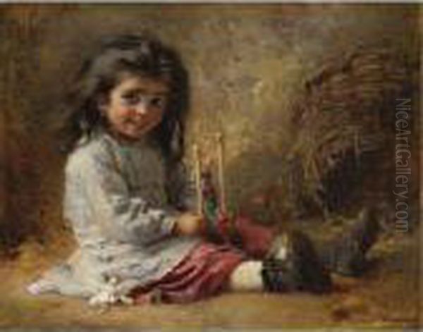 Girl With Toy Oil Painting by Konstantin Egorovich Egorovich Makovsky