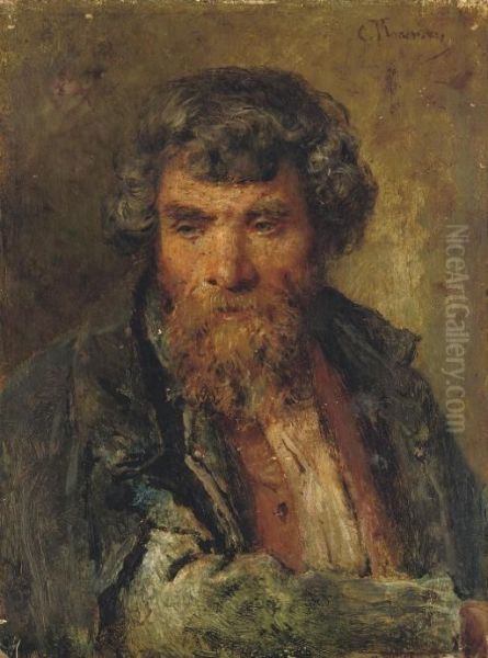 Portrait Of A Man Oil Painting by Konstantin Egorovich Egorovich Makovsky