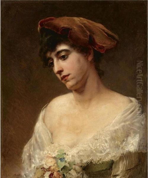 Portrait Of A Lady Oil Painting by Konstantin Egorovich Egorovich Makovsky