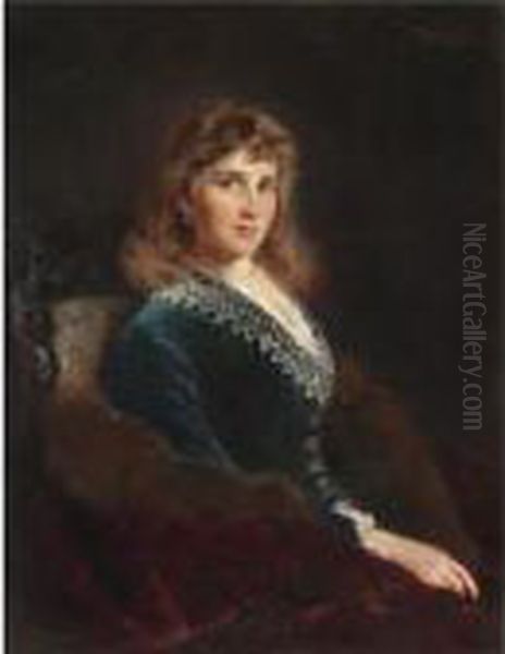 Portrait Of A Lady Said To Be The Artist's Wife Oil Painting by Konstantin Egorovich Egorovich Makovsky