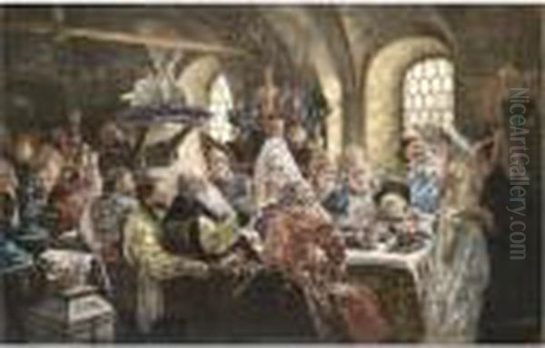 A Boyar's Wedding Feast Oil Painting by Konstantin Egorovich Egorovich Makovsky