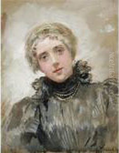 Portrait Of A Lady Oil Painting by Konstantin Egorovich Egorovich Makovsky