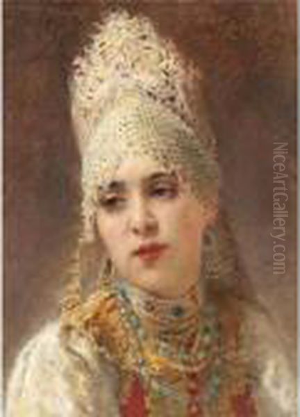 Boyarina Oil Painting by Konstantin Egorovich Egorovich Makovsky