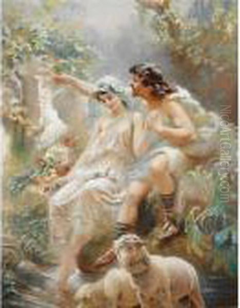 Allegorical Scene Depicting Painting From The Von Dervis Mansion Oil Painting by Konstantin Egorovich Egorovich Makovsky