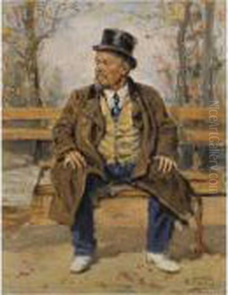 Portrait Of A Man Sitting On A Park Bench Oil Painting by Vladimir Egorovic Makovsky