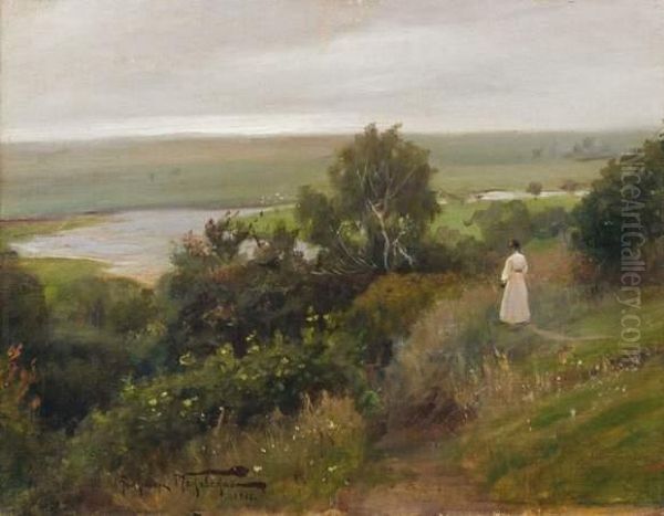 Jeune Fille Dans La Campagne Oil Painting by Vladimir Egorovic Makovsky