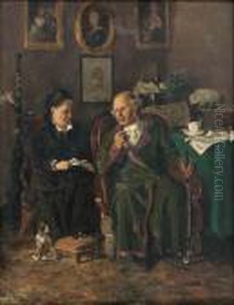 Grandfather And Grand-daughter Oil Painting by Vladimir Egorovic Makovsky