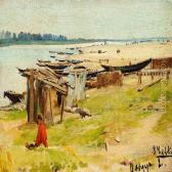 Summer View From Volga River Oil Painting by Vladimir Egorovic Makovsky