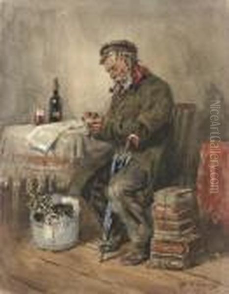 A Seated Man Smoking A Pipe Oil Painting by Vladimir Egorovic Makovsky