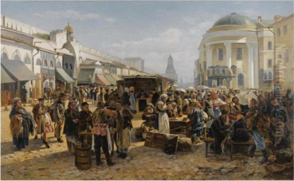 The Rag Market In Moscow Oil Painting by Vladimir Egorovic Makovsky