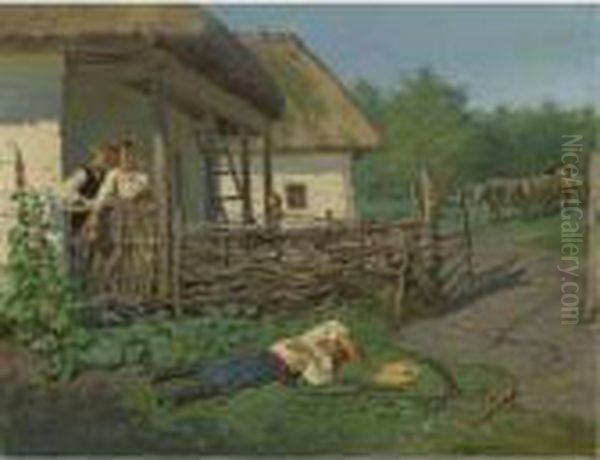 A Rude Awakening Oil Painting by Vladimir Egorovic Makovsky