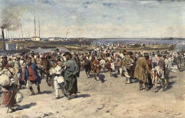 On The Volga Oil Painting by Vladimir Egorovic Makovsky