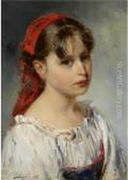 Portrait Of An Italian Girl Oil Painting by Vladimir Egorovic Makovsky