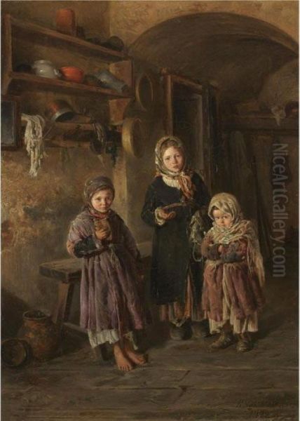 Three Waifs Oil Painting by Vladimir Egorovic Makovsky