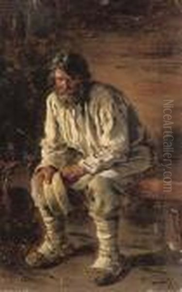 A Russian Peasant Oil Painting by Vladimir Egorovic Makovsky