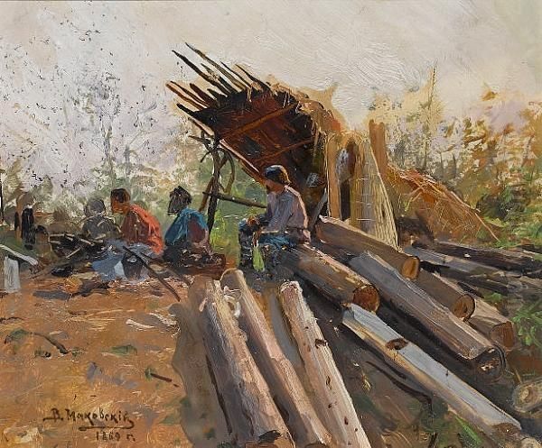 Fishermen In The Berezovsky District Oil Painting by Vladimir Egorovic Makovsky