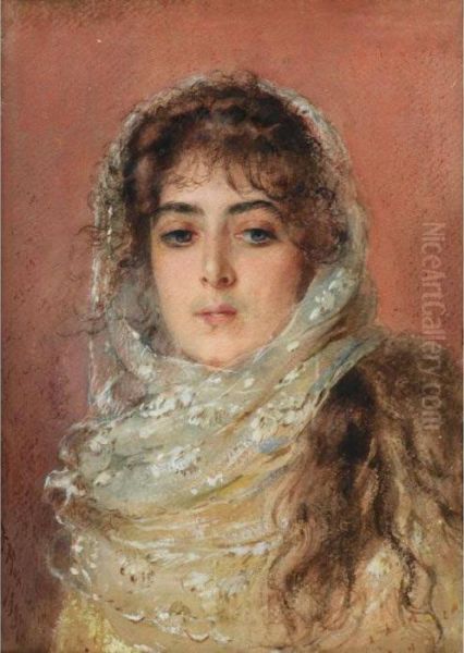 Portrait Of The Artist's Wife Yulia Pavlona Makovsky Oil Painting by Vladimir Egorovic Makovsky