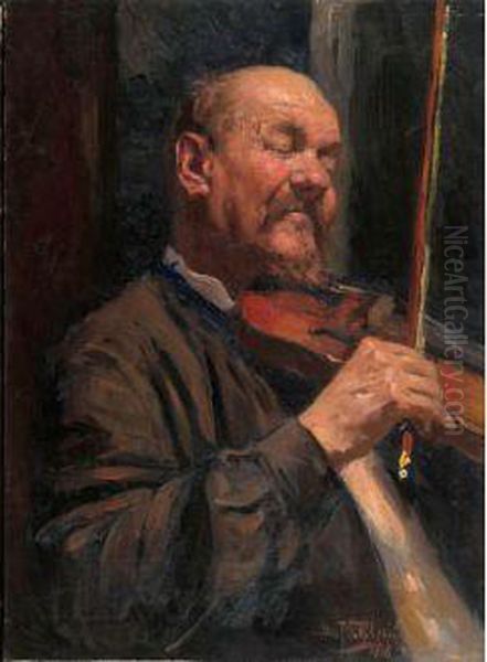 Violinist Oil Painting by Vladimir Egorovic Makovsky