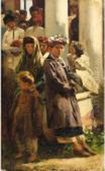 Ukrainian Children Oil Painting by Vladimir Egorovic Makovsky