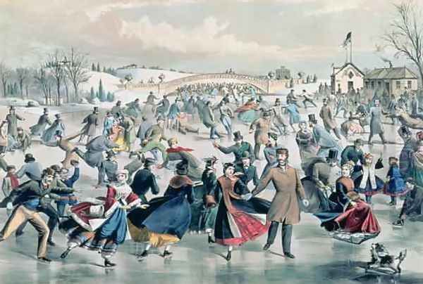 The Skating Pond, pub. by Currier and Ives, New York, 1862 Oil Painting by Charles Parsons