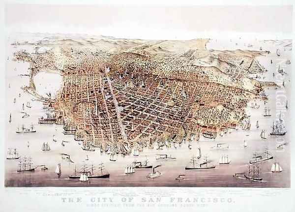 The City of San Francisco, birds-eye view from the Bay looking south-west, published by Currier and Ives Oil Painting by Charles Parsons