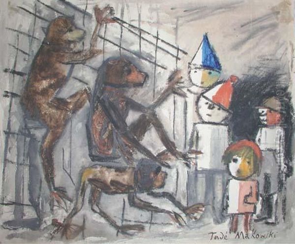 Singes Et Quatre Enfants Oil Painting by Tadeusz Makowski