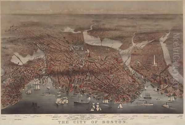 Aerial view of the city of Boston, engraved by L.W. Atwater, 1873 Oil Painting by Charles Parsons