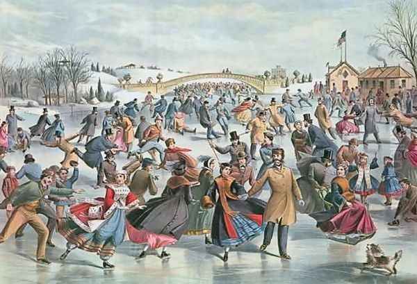 Winter on the Skating Pond in Central Park, 1862 Oil Painting by Charles Parsons