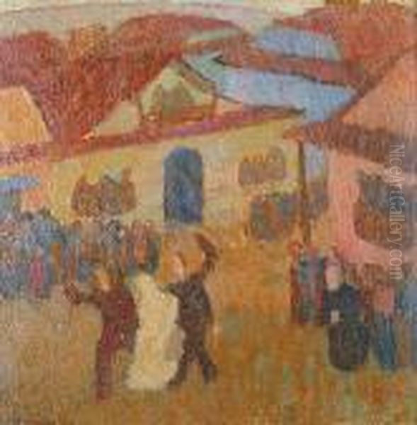 Wesele W Miasteczku, Ok. 1908 Oil Painting by Tadeusz Makowski