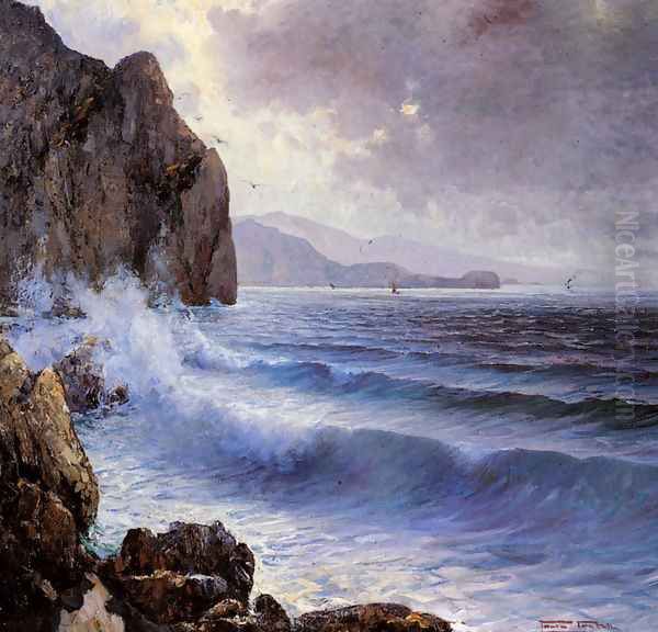 A Rocky Coast Oil Painting by Paolo Pratella