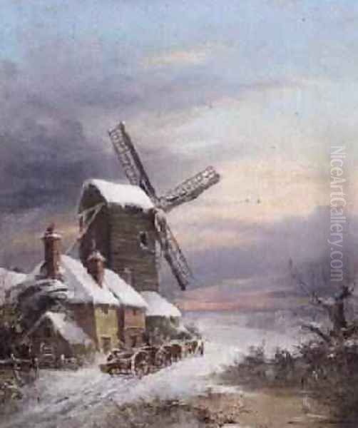 A windmill in winter, 1876 Oil Painting by Henry Maurice Page